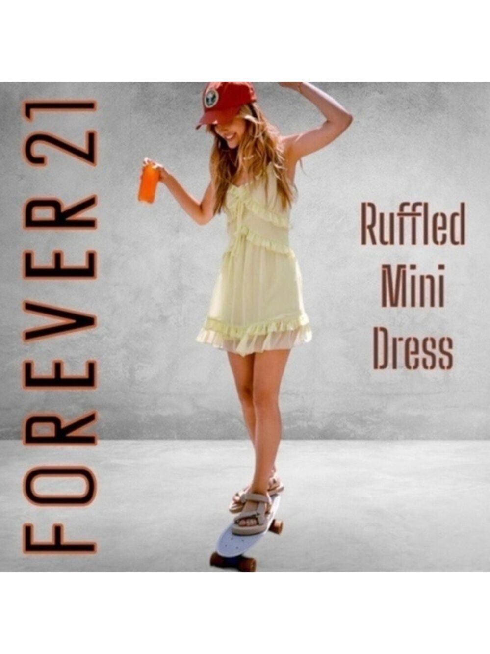 FOREVER 21 Ruffle Accent V-Neck Spaghetti Strap MiniDress-Wild Lime/Md/NWT